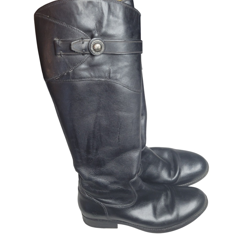 Frye Molly Button Zip Tall Black Leather Riding Boot Women Size 6 Equestrian